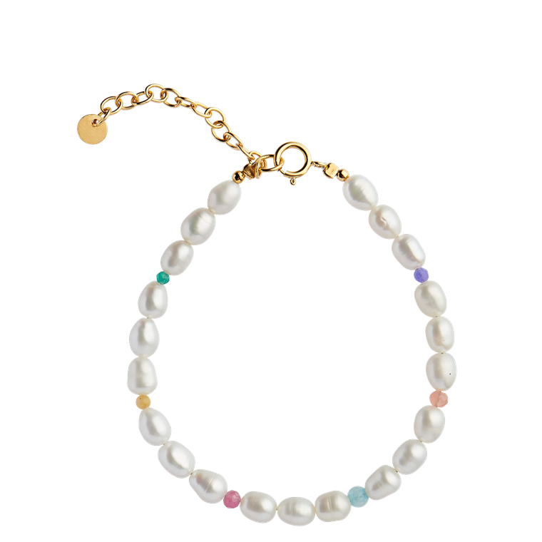 STINE A White Pearls And Candy Stones Armbånd, Guld 